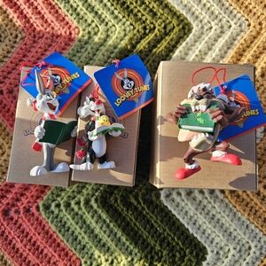 Vintage Looney Tunes Christmas Ornament Lot of 3 Avon 1998 Bugs Bunny Sylvester